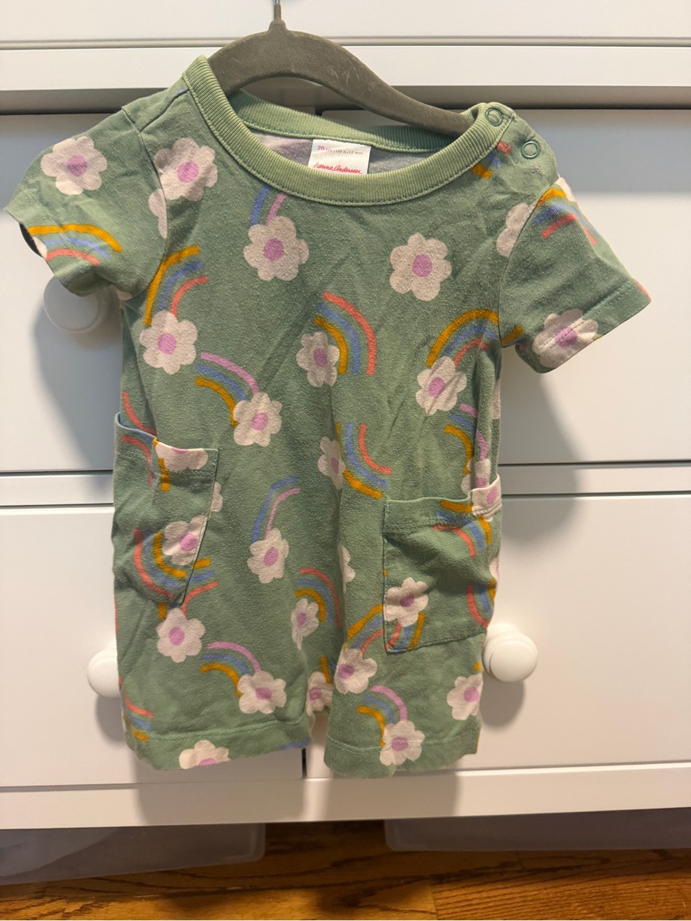 Hanna Andersson Sage Green Floral Dress with Rainbow Print